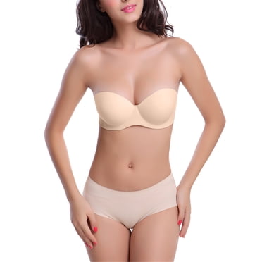 TopLLC Bras for Women Everyday Bras Ladies Strapless Gathering Invisible Bra Glossy Back Buckle Breast Seamless Bra Underwear