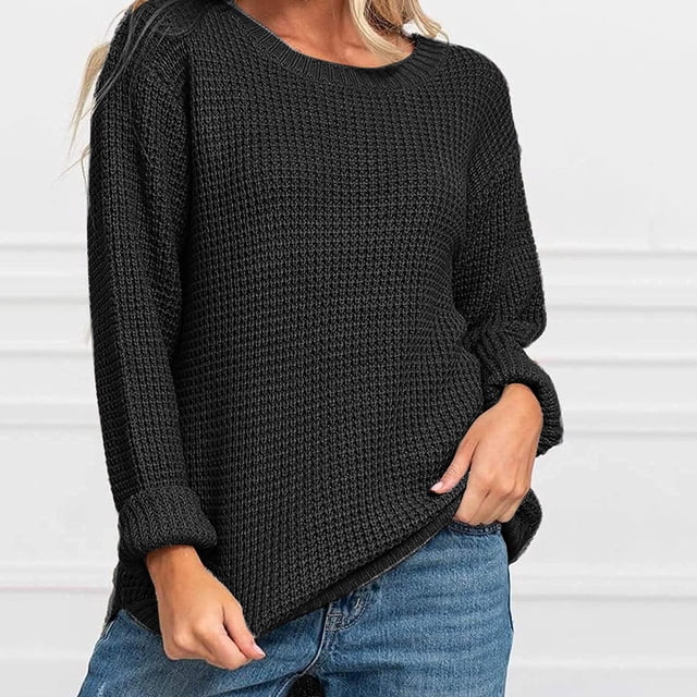 Babysbule Chandails pour Femmes Grande Taille Nouveautés Chandail Ample pour Femmes à Manches Longues, Col Rond, Couleur, Chandail à la Mode, Liquidation, Mode pour Femmes