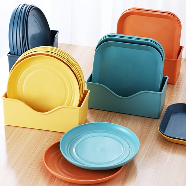4 Pcs Assiettes Légères Incassables Réutilisables Lavables au Lave-Vaisselle et au Micro-Ondes Assiettes de Souper Colorées Assiettes Carrées Rondes pour Tous les Jours pour Cuisine Camping