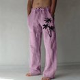 thumbnail image 1 of cllios Cotton Linen Pants for Men Palm Tree Tropical Print Beach Pants Regular Fit Elastic Waisted Drawstring Lounge Trousers with Pockets Lightweight Breathble Beachwear, 1 of 5