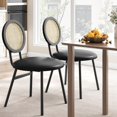 thumbnail image 2 of 2PC Modern Upholstered Dining Chairs with Natural Rattan Back & Metal Legs, Space-Saving for Kitchen, Dining Room, 2 of 8