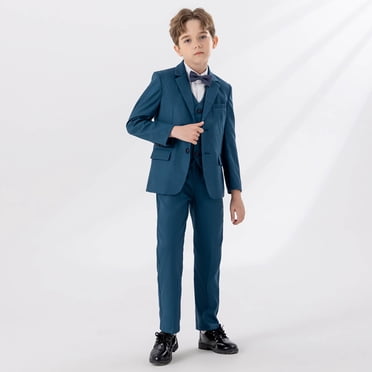 MKOSPLRT Boy's 5 Pieces Tuxedos Toddler Formal Suits Set Kids Slim Fit Suit for Weddings Blazer Vest Pant Suit Tuxedo Set with Shirt Ties
