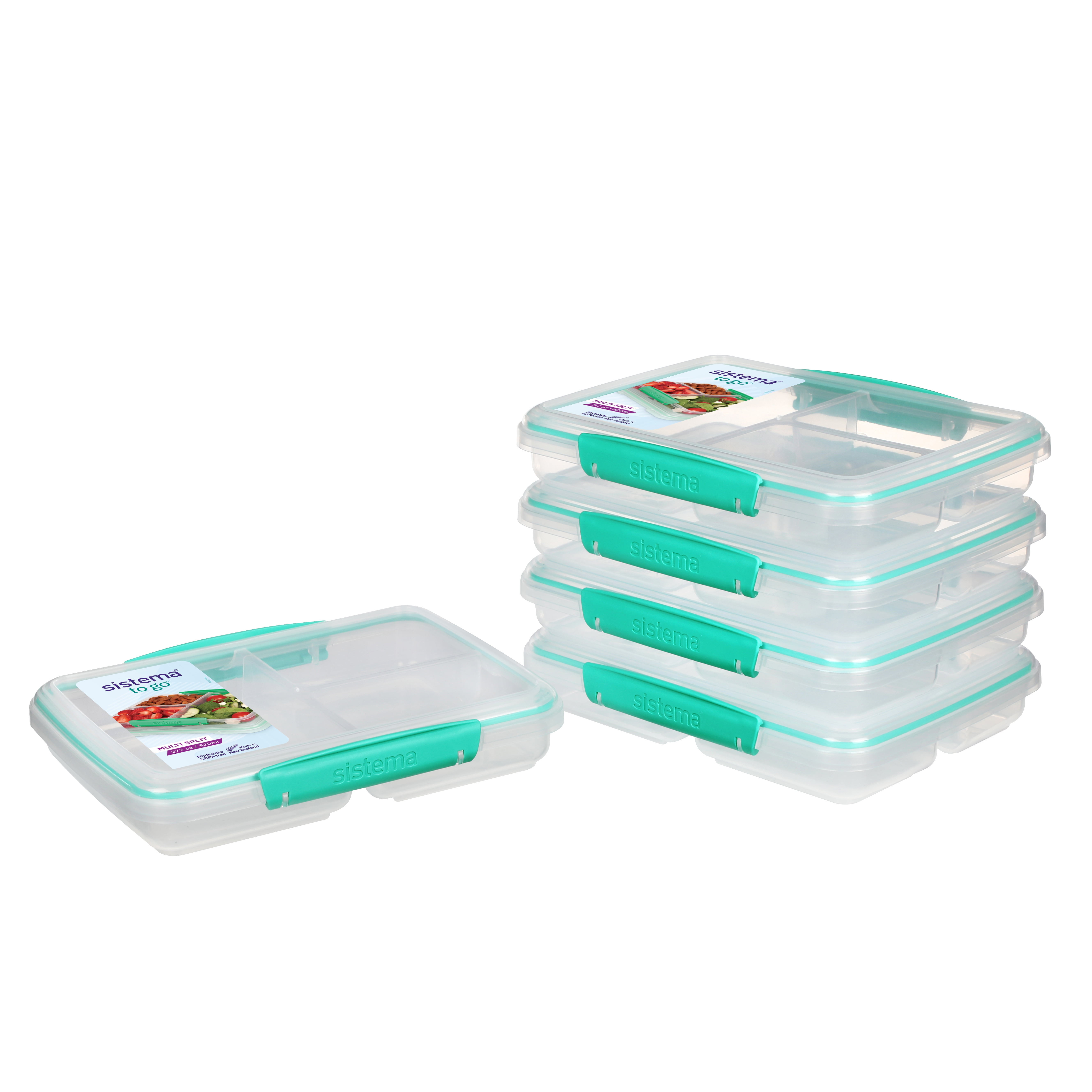 Sistema To Go Multi Split Meal & Food Prep Containers with Dividers & Clips, 820 mL, BPA-Free, 5 Pack