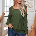thumbnail image 2 of Yuyuzo Womens Crewneck Tops Long Sleeve off Shoulders Button Knit Pullover Solid Color Fall Tops, 2 of 5