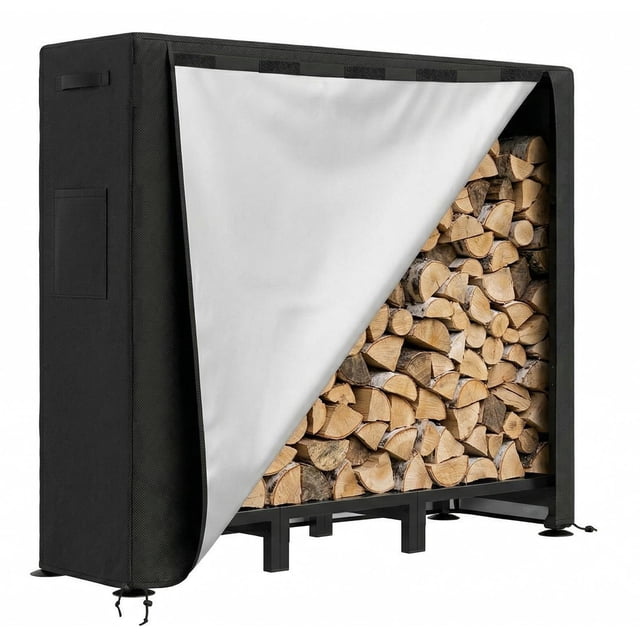 Support à Bois d'Extérieur Robuste - Porte-Bûches en Acier au Carbone Durable - Organisateur de Rangement Ajustable - Résistant aux Intempéries, pour Foyer, Patio et Cour Arrière - Support à Bois de 4 Pi + Housse Imperméable