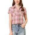thumbnail image 1 of INSPIRE CHIC Chemises à Carreaux pour Femmes Col en Pointe Boutonnées Blouses de Rentrée Rose Pâle S, 1 of 6