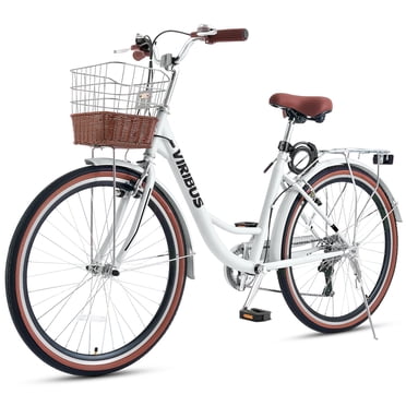 Viribus Vélo pour Femmes 24 Pouces Vélo de Plage et de Ville Cruiser avec 7 Vitesses Panier Blanc