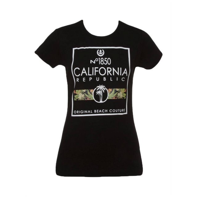 Cali T-Shirt à Manches Courtes pour Femmes Pride - Couture de Plage Originale - Petit Noir