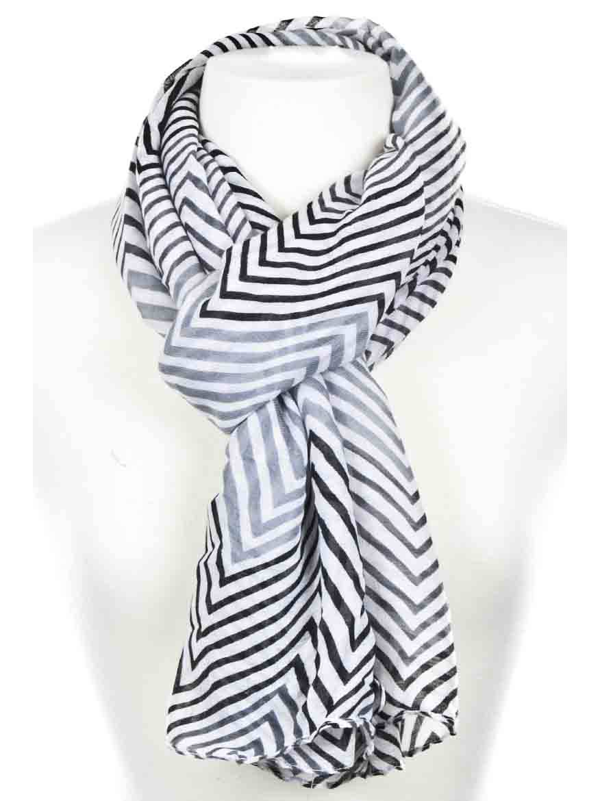 Womens Fashion Thin Line Chevron Scarf - Black and White