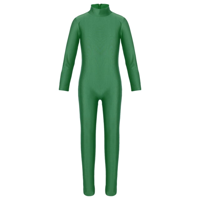 Jizyo Filles Enfants Justaucorps de Gymnastique Ballet Danse à Manches Longues Combinaison Zentai Pleine Longueur Ballerine Vert 5TG