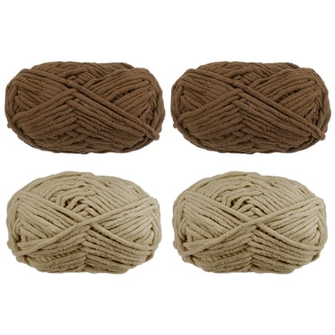 Unique Bargains 4 Écheveaux Fil Chenille 5 mm Fil pour Couverture 100 g 74 Verges Chacun Polyester pour Sac au Crochet, Brun/kaki