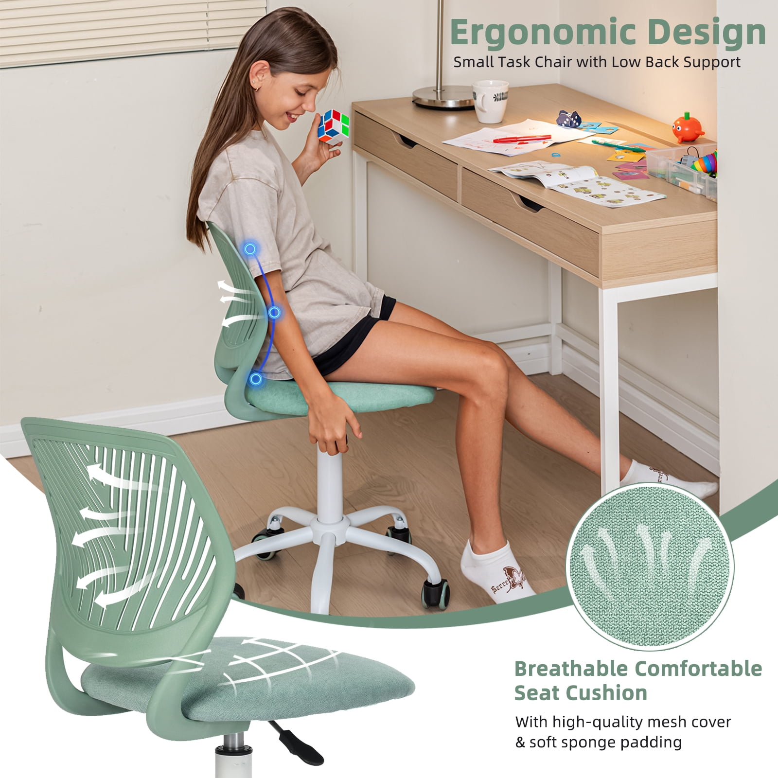 Chaise de bureau pivotante réglable Homy Casa avec assise rembourrée pour bureaux d'étude en dortoir