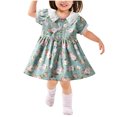thumbnail image 2 of Penkiiy Robe d'Été Rétro à Imprimé pour Tout-Petits Enfants Bébés Filles à Manches Bouffantes Robe de Princesse Robes Décontractées pour Filles 2 Ans Vert en Liquidation, 2 of 9