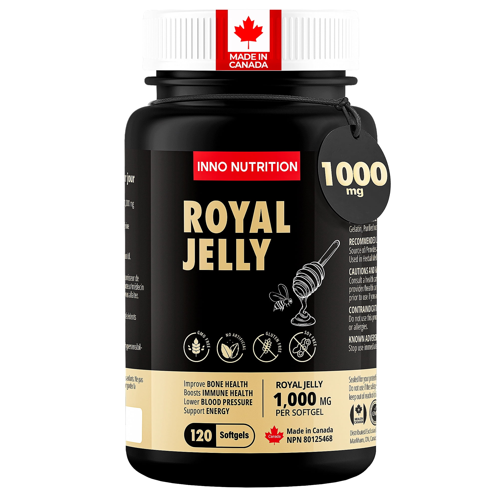 Inno Nutrition Royal Jelly 1,000mg - 120 Softgels | Immune Support, Natural Energy, Menopause & Brain Health | Non-GMO, Made in Canada