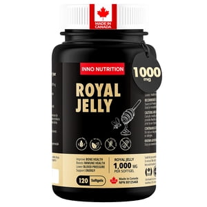 Inno Nutrition Royal Jelly 1,000mg - 120 Softgels: Soutien immunitaire, Énergie Naturelle, Ménopause & Santé du cerveau : non OGM, fabriqué au Canada