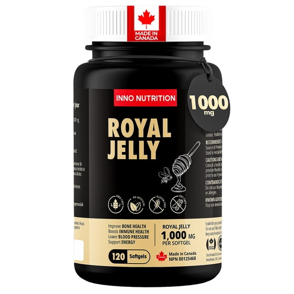 Inno Nutrition Royal Jelly 1,000mg - 120 Softgels | Immune Support, Natural Energy, Menopause & Brain Health | Non-GMO, Made in Canada