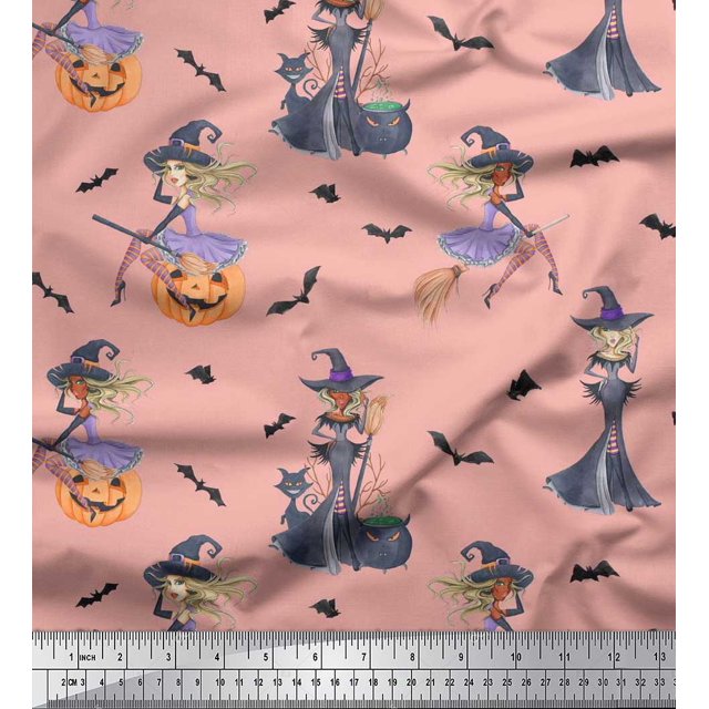 Soimoi Cotton Voile Fabric Magic Potion,Bat & Witch Halloween Print Fabric by Yard 56 Inch Wide