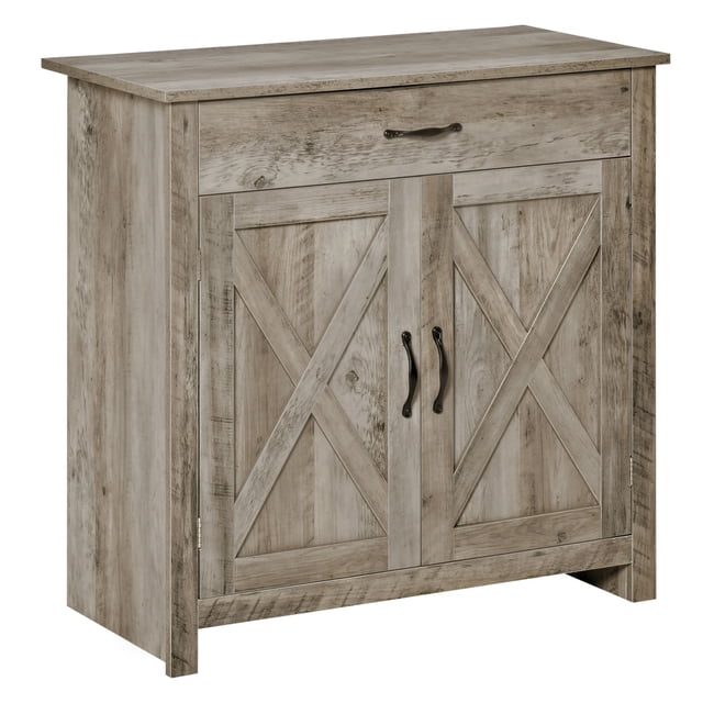 HOMCOM Buffet de Style Ferme, Armoire Buffet avec Porte de Grange, Gris Cendré