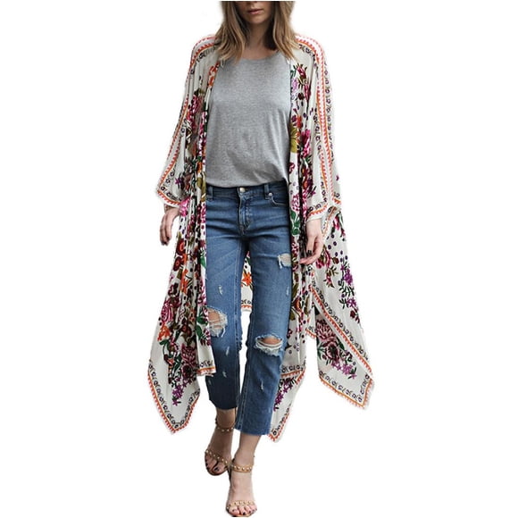 Cache-couche pour Femmes à Imprimé Floral en Mousseline, Kimono Châle Ample, Cardigan, Chemise, Blouse