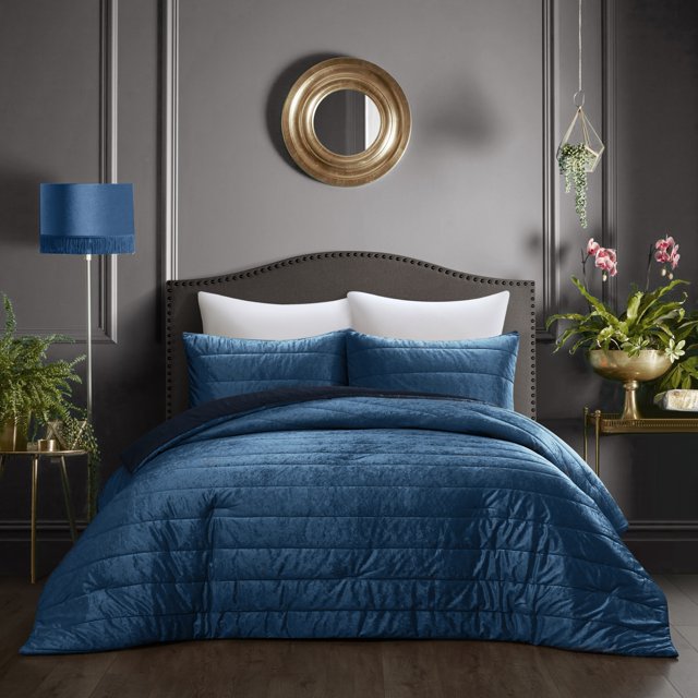 Grace Living Zymir Crushed Velvet Comforter Set - Channel Tufted