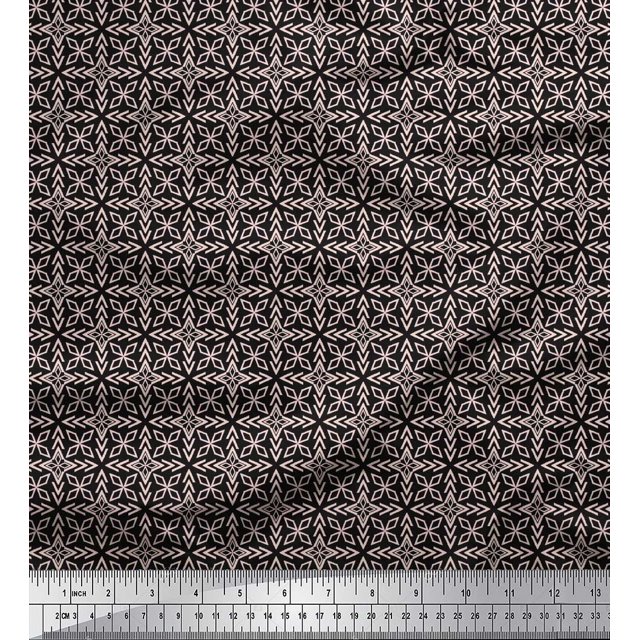 Soimoi Black polyester Crepe Fabric Arrow & Diamond Geometric Printed Fabric 1 Yard 42 Inch Wide