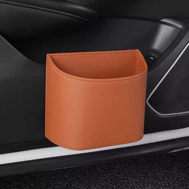 Leather Car Door Cup Holders Hanging Leather Car Trash Bin Storage Box Multifunctional Car Door Side Storage Box
