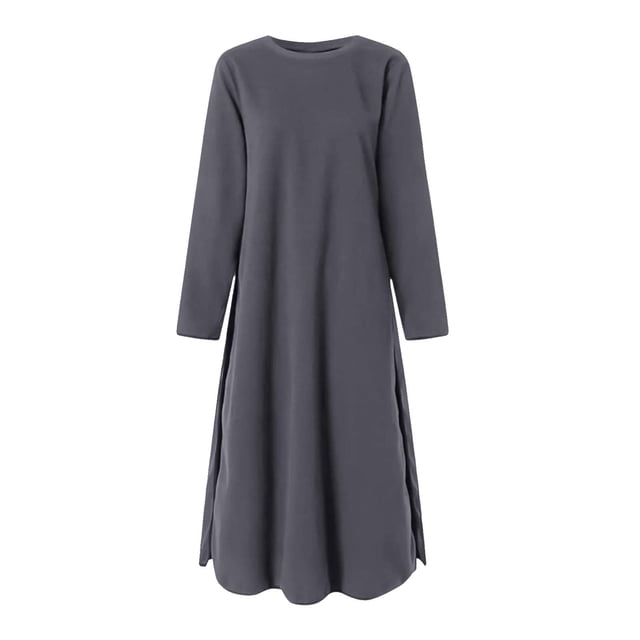 LSLJS Robe Maxi Ample Unie à Manches Longues pour Femme avec Poche en Mousseline, Robe Ample de Printemps Hiver pour Fille, Robe Grande Taille