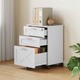 thumbnail image 2 of 3-Drawer Wooden Filing Cabinet with Lock – Mobile Under Desk File Organizer – Sturdy Wood, Fits Letter/A4/Legal Size – Rolling Storage Cabinet with Wheels – White Color, 2 of 8