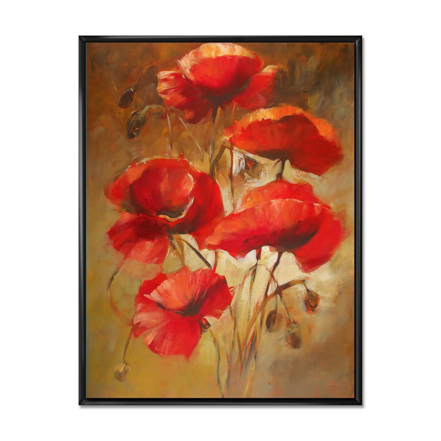 Designart Coquelicots en fleurs rouges IV ART MURAL À CADRE FLOTTÉ