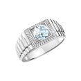thumbnail image 4 of RYLOS Men's Ring 14K White Gold Ring, 7MM Round Shape Gemstone Designer Style Rings Aquamarine March Birthstone Rings Gold Size 13, 4 of 7