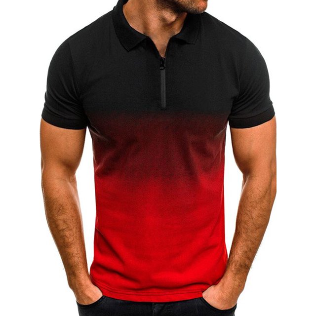 Innerwin Polo Shirt Lapel Neck Mens Tops Sport Zipper Basic T Shirts Red XL