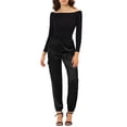 thumbnail image 2 of Unique Bargains Women's Drawstring Elastic High Rise Silky Satin Cargo Solid Pants Black M, 2 of 6