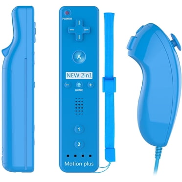 Manette Wii Compatible avec Nintend Wii, Wii U avec Motion Plus, 1 Paquet Télécommande Wii et Manette Nunchuck avec Étui en Silicone et Dragonne (Bleu)
