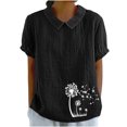 thumbnail image 2 of Jsaierl Chemises en Lin d'Été pour Femmes Imprimé Pissenlit Col à Revers Manches Courtes Blouses Simples Décontractées Polyvalentes, 2 of 4