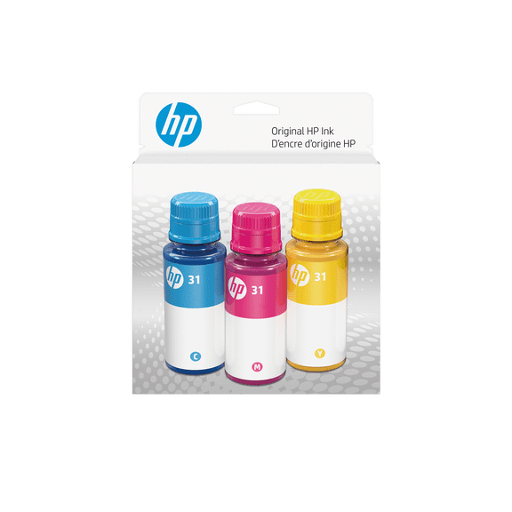 HP 31 Cyan, Magenta, Yellow Ink Bottles (3-Pack) | Works Smart Tank 5000, 6000, 7000 Series Smart Tank Plus 500, 600 Series