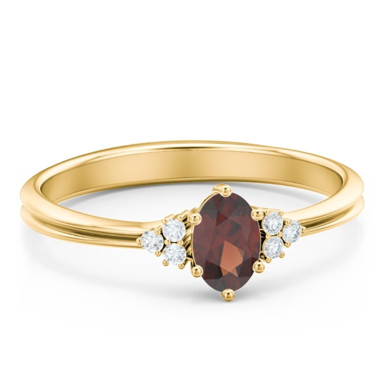 Birthstone Oval Ring with Shoulder Accents - Garnet (January)