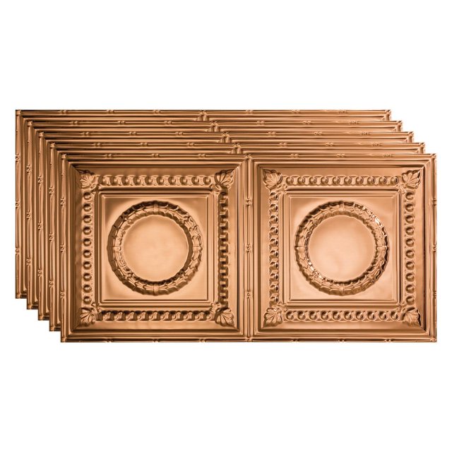 Fasade Rosette Vinyl 2ft x 4ft Glue Up Ceiling Panel Polished Copper 5 Pack