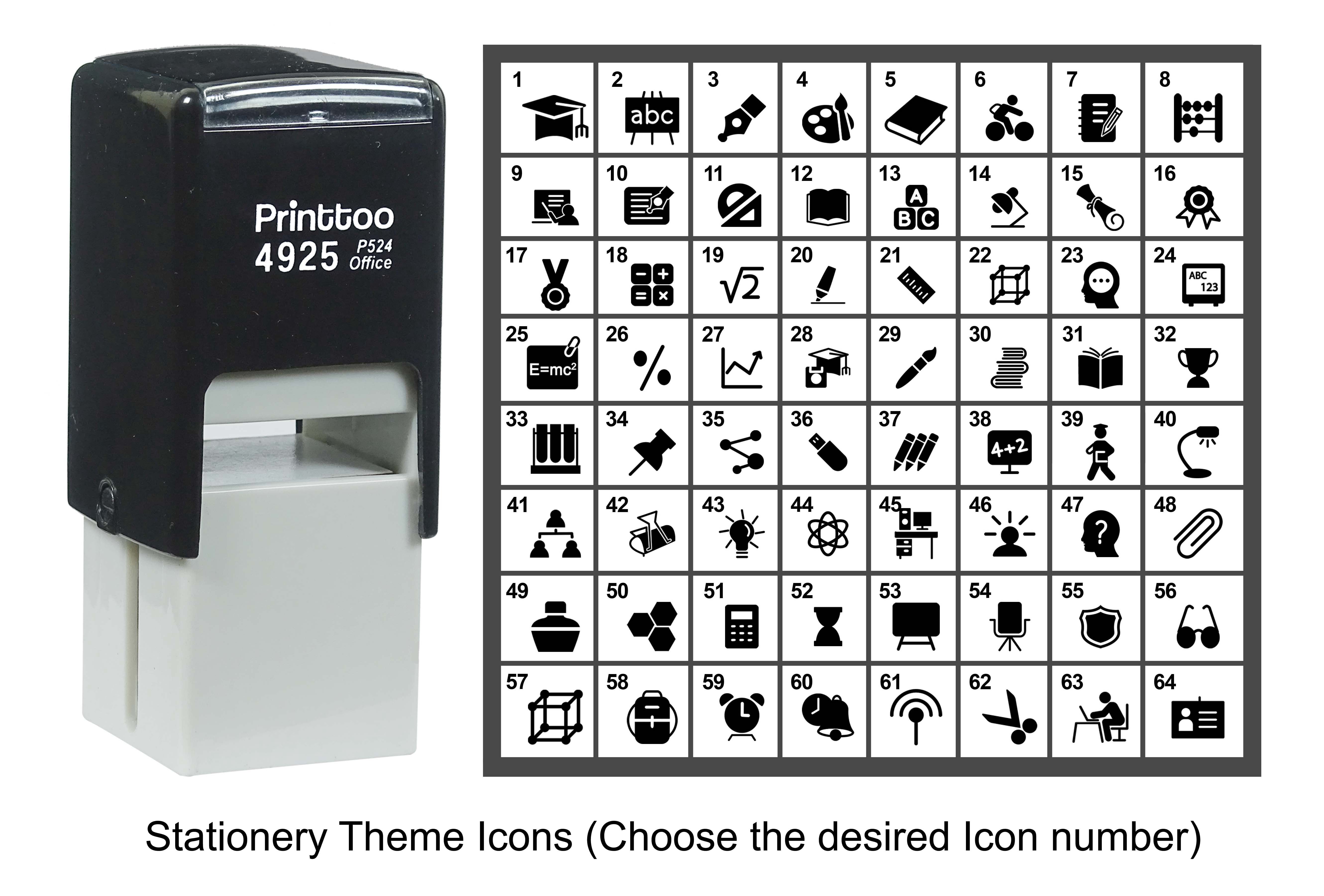 Printtoo Personalized Stationery Theme Icons Rubber Stamp Self Inking Stamper 24 mm-Red