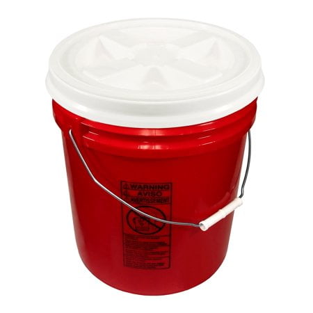 Bucket Kit, One Red 5 Gallon Bucket 90 mil with White Gamma Seal Lid