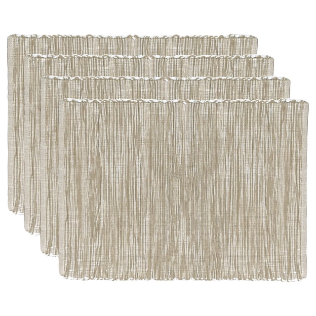Fabstyles Shadows Cotton Placemats Set of 4 Machine Washable Thick Rustic Cloth Table Mats Perfect for The Kitchen, Dining, Coffee, Patio, Outdoor Tables front-facing view of four stacked woven cotton placemats, 13" x 19" each, heavyweight textured weave in a neutral color with sewn edges and rectangular silhouette on a plain tabletop; machine washable and suitable for dining, kitchen or patio use, often used to coordinate with matching napkins or table runners.