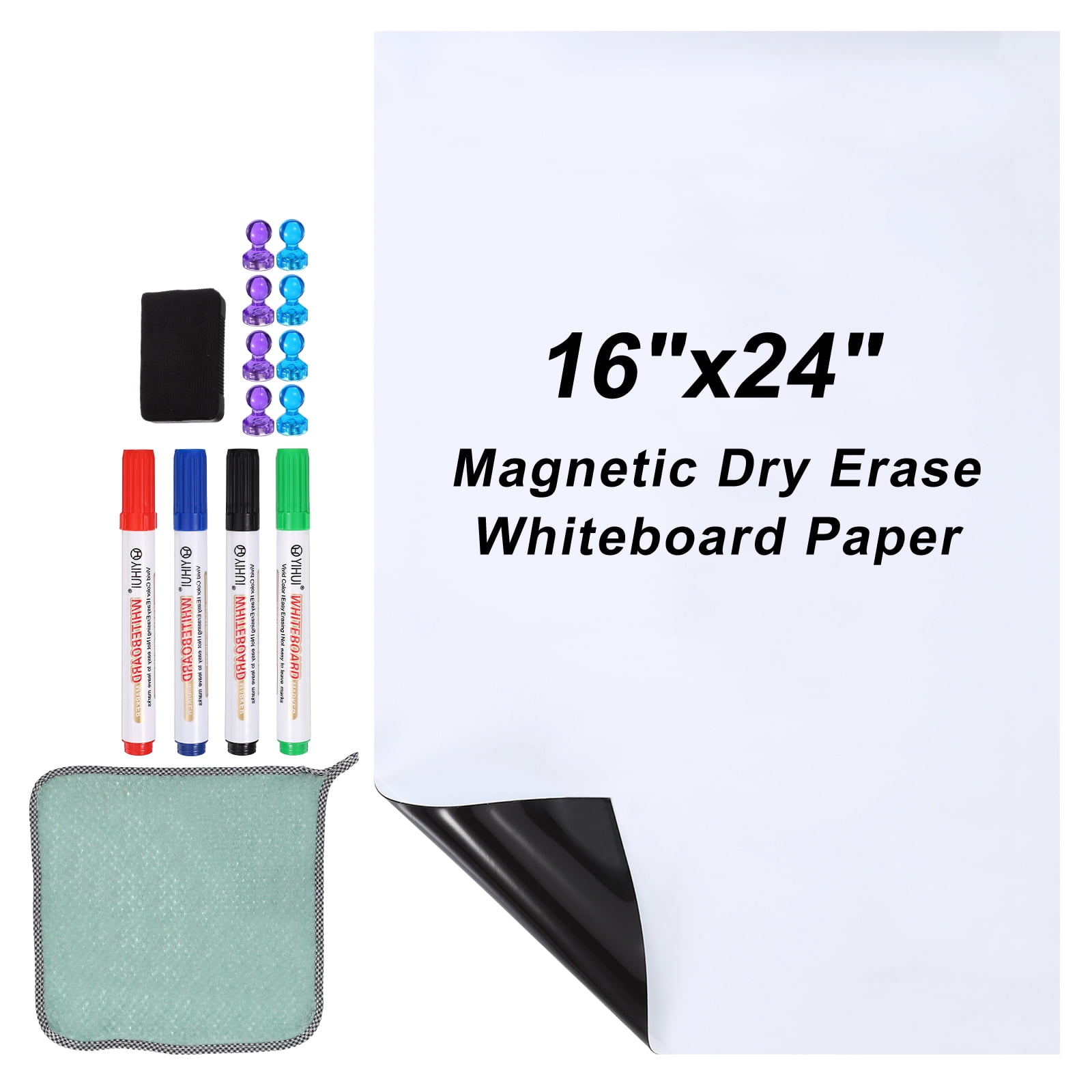 Uxcell 16"x24" Self Adhesive Magnetic Dry Erase Whiteboard Paper Set, White