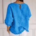 thumbnail image 4 of TINZ Round Neck Ruffled Hem Mid Sleeve And Linen Top Casual Ruffle Solid Short Sleeve Blouse Tops For Women Football Shirt Women Womens Short Sleeved Athletic Tops Exercise Wear for Women, 4 of 5