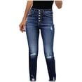 thumbnail image 1 of Birdeem Fashion Women Pockets Button High Waist Skinny Ripped Jeans Trousers Hole Denim Pants, 1 of 9