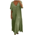 thumbnail image 2 of Robes pour Femmes 2024 Été Surdimensionnée Coton Lin Couleur Unie Ample Col en V Robe à Manches Courtes Rabais de 50 % Liquidation!, 2 of 6