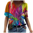 thumbnail image 2 of SMihono Hauts pour Femmes Été Chic Décontracté Mode T-Shirt d'Été pour Femmes Imprimé à Manches Courtes Col Rond T-Shirt Décontracté Hauts Tee Grande Taille T-Shirt, 2 of 3