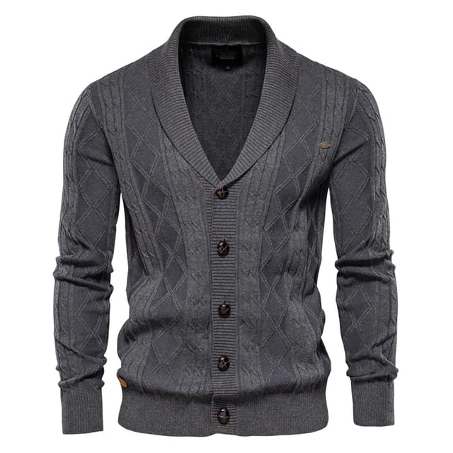 Mikilon Men's Sweater Cardigan Solid Color Lapel Long-Sleeved Knitted Jacket