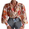 thumbnail image 1 of IROINID Liquidation Chemises à Manches Longues pour Femmes à Col en V Été Imprimé Boutons Col Rabattu Hauts Blouse Chemise Chandail, Blanc, 1 of 7