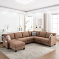 thumbnail image 4 of Noble House Canapé Sectionnel Modulaire en U avec Ottomane de Rangement et Ports USB, Grand Canapé d'Angle 6 Places, Brun, 4 of 9