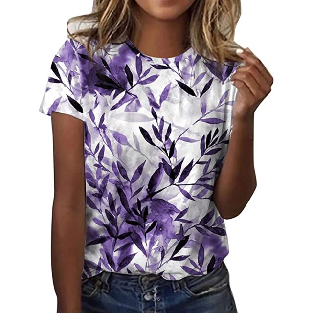 Birdeem Womens Fashion Printed Round Neck Short Sleeve T-Shirt Blouse Loose Tops