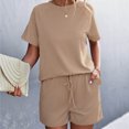 thumbnail image 2 of Birdeem Womens Spring and Summer Plain Round Neck Ruffle Short Sleeve Shorts Casual Suit, 2 of 5